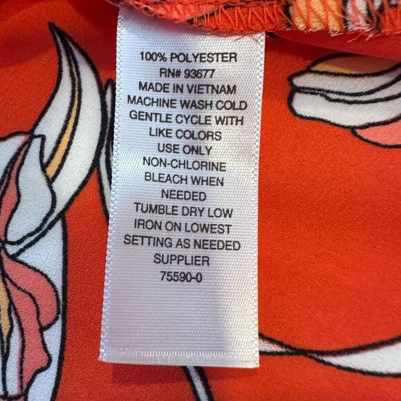 Worthington Women's Size 1X Blouse Floral Orange 3/4 Sleeve Roll- Tab Chiffon - Picture 11 of 11